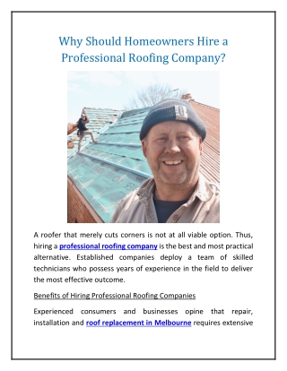 Why Should Homeowners Hire a Professional Roofing Company?