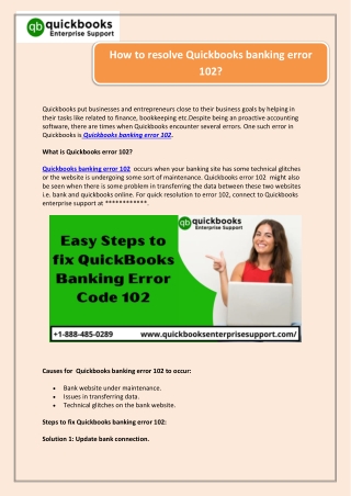 How to resolve Quickbooks banking error 102?