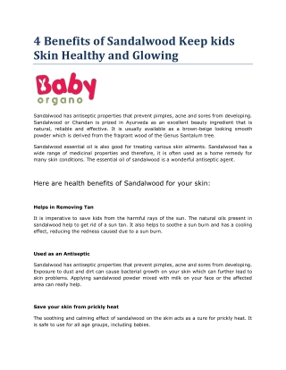 4 Benefits of Sandalwood Keep kids Skin Healthy and Glowing