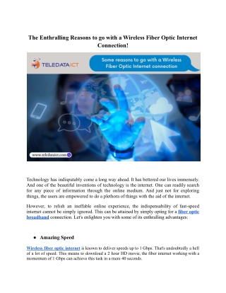 Enthralling Reasons to go with a Wireless Fiber Optic Internet Connection