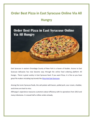 Order Best Pizza in East Syracuse Online Via All Hungry