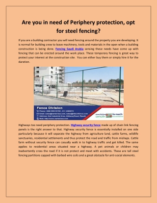 Are you in need of Periphery protection, opt for steel fencing?