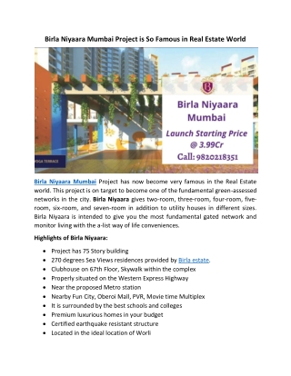 Birla Niyaara Mumbai Project is So Famous in Real Estate World