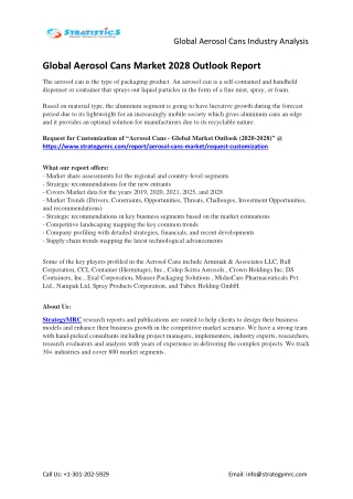 Global Aerosol Cans Market Drivers, Opportunities, Developments, Revenue