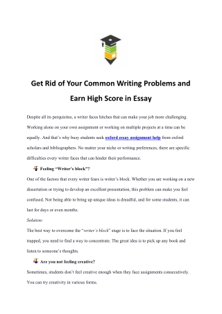 Get Rid of Your Common Writing Problems and Earn High Score in Essay