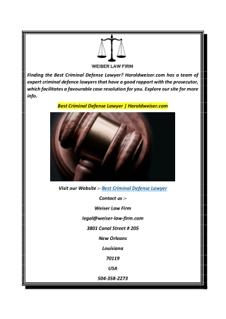 Best Criminal Defense Lawyer  Haroldweiser.com