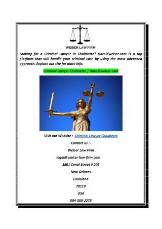 Criminal Lawyer Chalmette  Haroldweiser.com