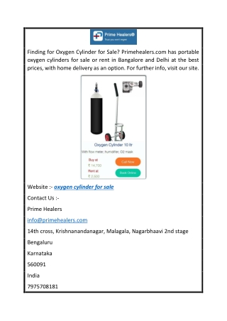 Oxygen Cylinder for Sale  Primehealers.com