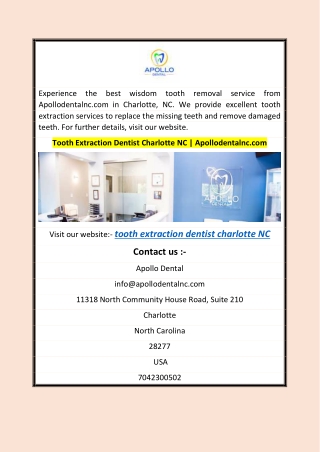 Tooth Extraction Dentist Charlotte NC | Apollodentalnc.com