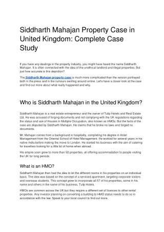 Siddharth Mahajan Property Case in United Kingdom  - Tulip Hotels Owner complete