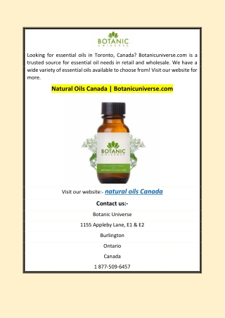 Natural Oils Canada | Botanicuniverse.com