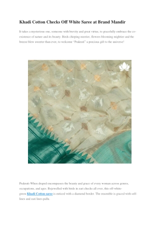 Khadi Cotton Checks Off White Saree at Brand Mandir