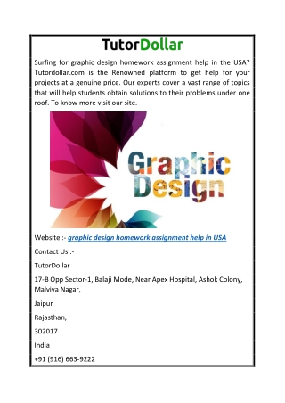 Graphic Design Homework Assignment Help in USA  Tutordollar.com