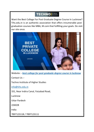 Best College For Post Graduate Degree Course In Lucknow  Tihs.edu.in