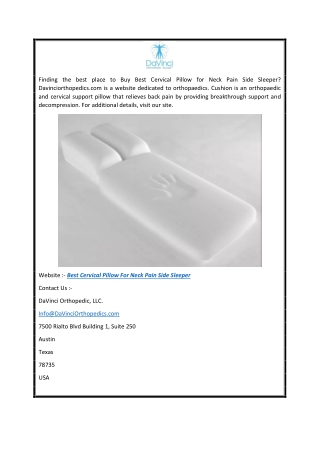 Best Cervical Pillow for Neck Pain Side Sleeper  Davinciorthopedics.com