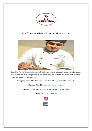 Chef Course in Bangalore | Askihmca.com