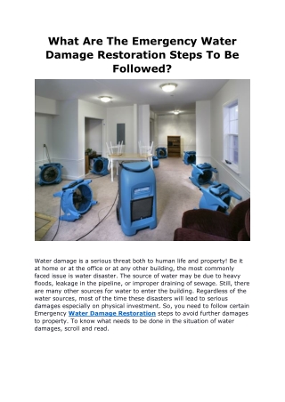 What Are The Emergency Water Damage Restoration Steps To Be Followed