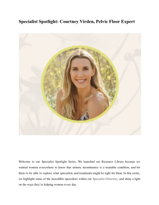 Specialist Spotlight Courtney Virden, Pelvic Floor Expert