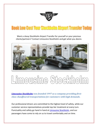 Book Low Cost Your Stockholm Airport Transfer Today