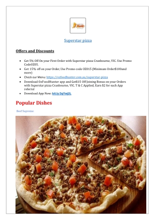 $5 Superstar pizza Takeaway Cranbourne menu,VIC