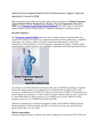 Global Cleanroom Apparel Market 2022 by Manufacturers, Regions, Type and Application, Forecast to 2028-converted