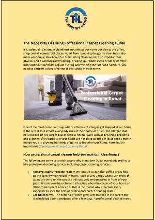 The Necessity Of Hiring Professional Carpet Cleaning Dubai