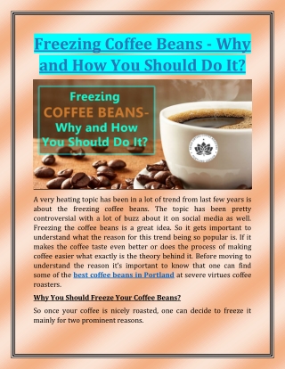 Freezing Coffee Beans - Why and How You Should Do It