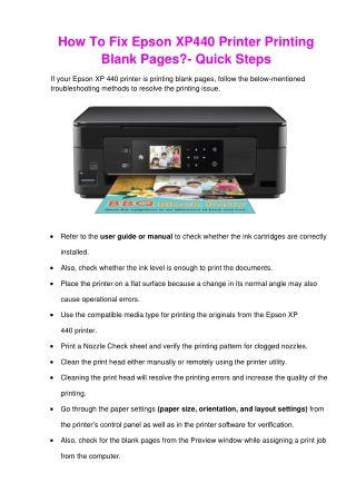 How To Fix Epson XP440 Printer Printing Blank Pages?