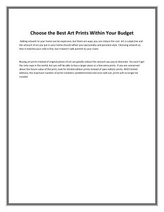 Choose the Best Art Prints Within Your Budget