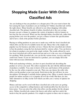 Shopping Made Easier With Online Classified Ads