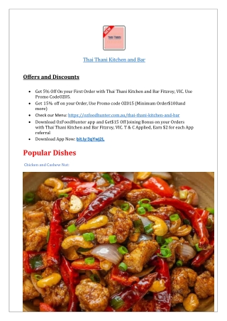 $5 Thai Thani Kitchen and Bar Fitzroy menu,VIC