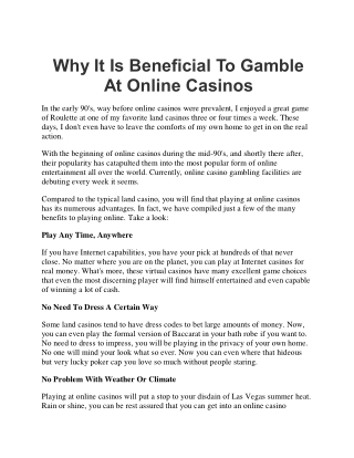 Why It Is Beneficial To Gamble At Online Casinos