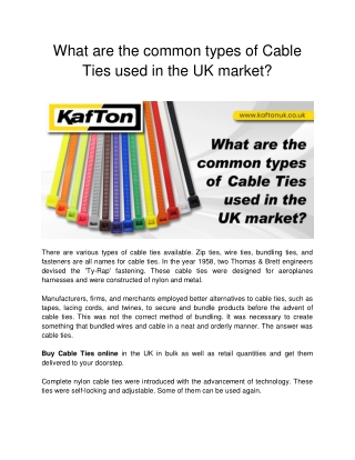 What are the common types of Cable Ties used in the UK market