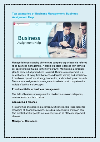 Top categories of Business Management- Business Assignment Help