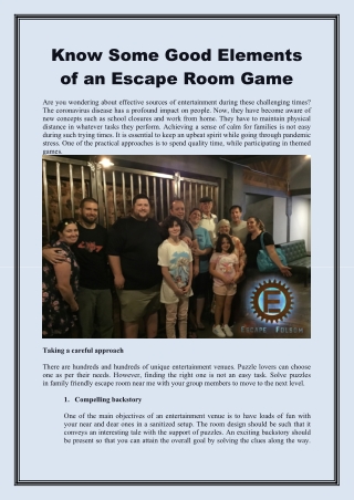 Know Some Good Elements of an Escape Room Game