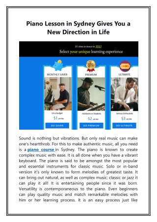 Piano Lesson In Sydney Gives You a New Direction in Life