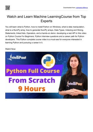 Watch and Learn Machine LearningCourse from Top Experts