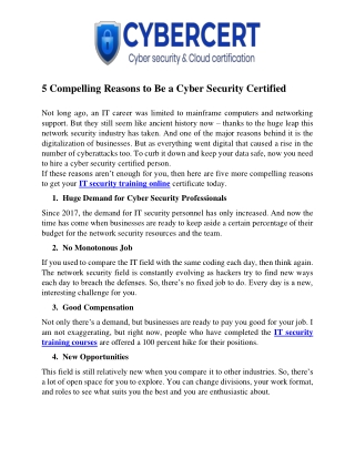 5 Compelling Reasons to Be a Cyber Security Certified
