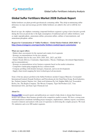 Global Sulfur Fertilizers Market Drivers, Opportunities, Developments, Revenue