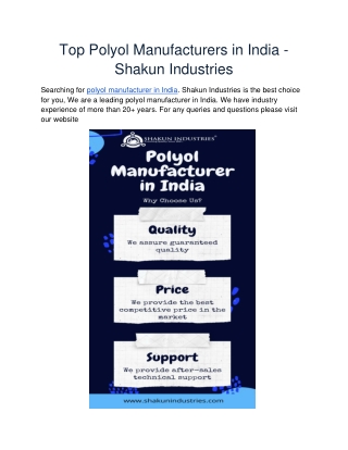 Top Polyol Manufacturers In India - Shakun Industries