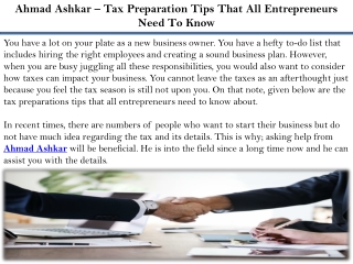 Ahmad Ashkar – Tax Preparation Tips That All Entrepreneurs Need To Know