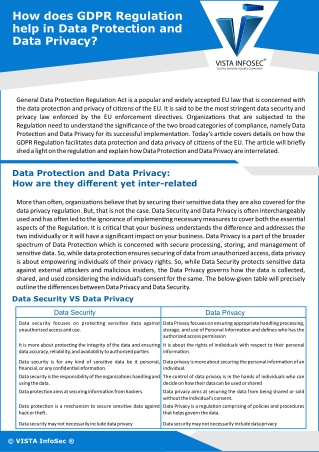 How does GDPR Regulation help in Data Protection and Data Privacy?