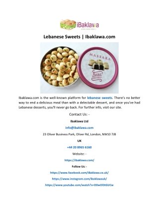Lebanese Sweets | Ibaklawa.com
