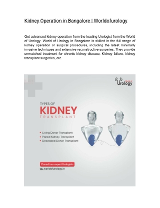 Kidney Operation in Bangalore | Worldofurology