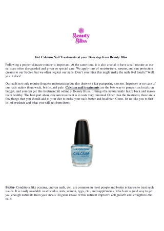 Get Calcium Nail Treatments at your Doorstep from Beauty Bliss