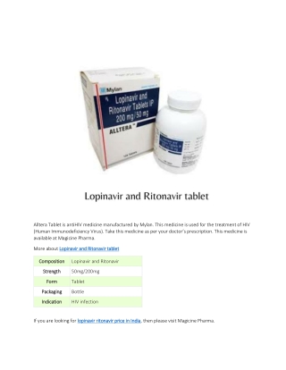 lopinavir ritonavir price in India