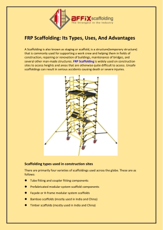 FRP Scaffolding: Its Types, Uses, And Advantages