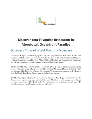 Discover Your Favourite Restaurant in Mombasa's Oceanfront Paradise