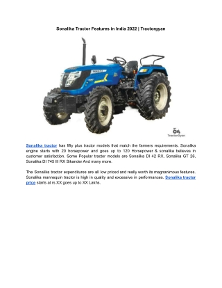 Sonalika Tractor Features in India 2022 | Tractorgyan
