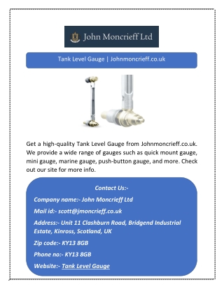 Tank Level Gauge | Johnmoncrieff.co.uk